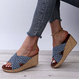 Women Cross Strap Slippers Mules Wedge Anti-Slip Casual Shoes Peep Toe Sandals