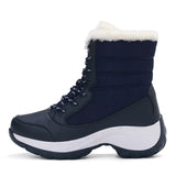Women's Snow Boots Mid Calf Waterproof Lace-Up Plush Lined Winter Shoes