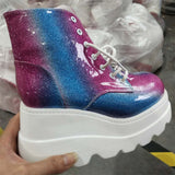 Womens Ladies Winter Mid Calf Boots Platform Boots Combat Booties Zipper Lace Up