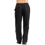 Men Cotton Linen Pants Yoga Drawstring Baggy Elastic Waist Loose Trousers Slacks