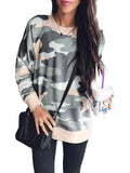 Women Long Sleeve Camouflage Pullover T-Shirt Loose Jumper Tops Sweatshirt Tunic
