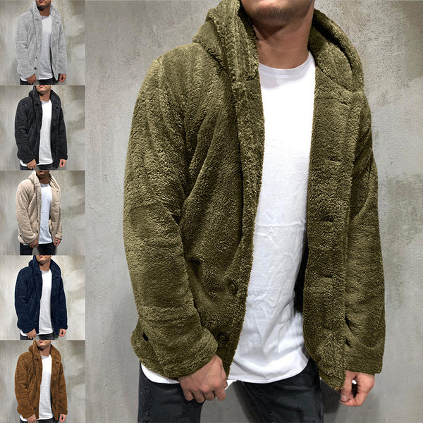 Men's Winter Warm Faux Fur Fluffy Jacket Long Sleeve Hooded Coat Plush Outwear