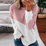 Women Casual Loose Solid Color Splicing Long Sleeve Sweater T-Shirt Pullover Top