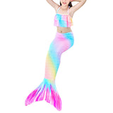 Kids Girls 3Pcs Mermaid Tail Swimming Bikini Set Swimwear Swimmable Costumes Kit