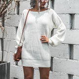 Women's Casual One Shoulder Knitted Mini Dress Puff Sleeve Short Sweater Dresses