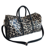 Leopard Leather Weekender Travel Bag for Women Men Cheetah Animal Print Duffle Overnight Tote Gym Bags