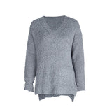 Womens Fuzzy Knitted Sweater Sherpa Fleece Side Slit Full Sleeve Jumper Outwears