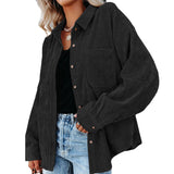 Women's Solid Color Lapel Long Corduroy Sleeve T-Shirt Pullover Blouse Tops Tee