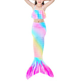 Kids Girls 3Pcs Mermaid Tail Swimming Bikini Set Swimwear Swimmable Costumes Kit