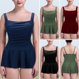 Womens One-Piece Skirted Tankini Swimwear Swim Dress Bikini Swimsuit Push-up Bra