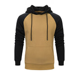 Men Loose Solid Color Stitching Hooded Long Sleeve Hoodies Pullover Sweater Tops