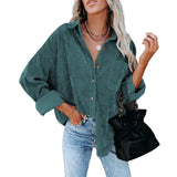 Women's Solid Color Lapel Long Corduroy Sleeve T-Shirt Pullover Blouse Tops Tee