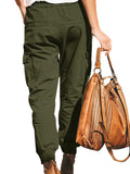 Women Plus Size Casual Cargo Pants Sports Jogging Trousers Elastic Waist Slacks