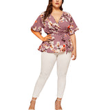 Womens Sexy Floral Printed Short Sleeves Tops T-Shirt Blouses Pullover Oversized