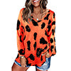Women's Leopard Print V Neck Loose Fit Long Sleeve T Shirts Casual Comfort Tops