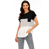 Women Striped Printed Crew Neck Pullover Tops Short Sleeve T-Shirt Blouse Tunic