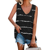 Womens Striped Printed V Neck Vest Tank Tops Summer Sleeveless T-Shirt Pullover