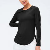 Women's Solid Color Scoop Neck Sport Tops Long Sleeve T-Shirt Pullover Sunscreen