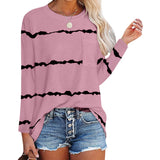 Women's Stripe Print Scoop Neck Loose Fit Long Sleeve T Shirt Pocket Casual Tops
