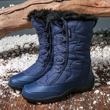 Womens Snow Boots Winter Warm Mid Calf Leather Waterproof Outdoor Slip On Shoes Size 8