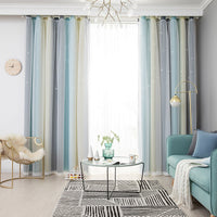 Double Layer Gradient Blackout + Sheer Curtains Starry Hollow-Out Stars Curtain Room Darkening Starry Curtain Eyelet Ring Top Window Drape for Kids Girls Children Bedroom Decor