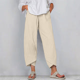 Womens Solid Color Casual Pants Soft High Waist Elastic Waist Side Pocket Slacks