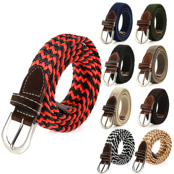 Men Women Canvas Knitted Braided Woven Webbing Belt Elastic Stretch Belts Buckle