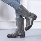 Womens Cowgirl Cowboy Boots Ladies Mid Wide Calf Fashion Western Shoes Size 4-12