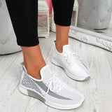 Womens Mesh Knit Trainers Lace-Up Athletic Sprot Sneakers Ladies Party Shoes