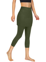 Women's Tennis Skirted Capri Leggings Pockets Elastic Sports Yoga Pants Skirts