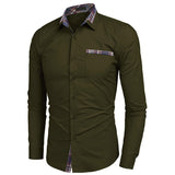 Men Plaid Color Long Sleeve Shirt Casual Slim Fit T-Shirt Tee Blouse Button-Down