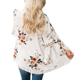 Lady Lace Hollow Flowers Flared Sleeve Open Front Outwear Casual Light Smock Top