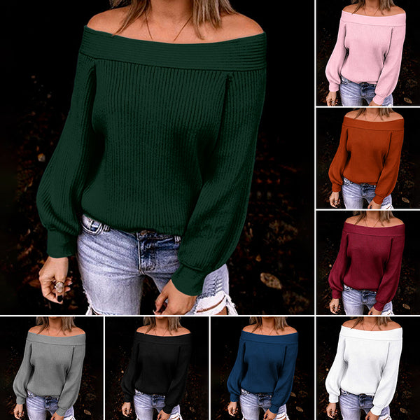 Off Shoulder Women Soft Jumper Knitted Long Sleeve Pullover Winter Sweater Top