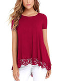 Women's Lace Splicing R Shirts Crew Neck Short Sleeve Pullover Tops T-Shirt Blouse Tunic