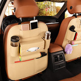 Car Backseat Organizer with Tablet Holder，9 Storage Pockets PU Leather Car Storage Organizer with Foldable Table Tray Car Seat Back Protectors Kick Mats Travel Accessories