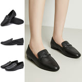 Lumento Women's Pointed Toe Loafer Leather No Slip Casual Work Flat Shoes Black Comfortable