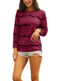 Women's Stripe Print Scoop Neck Loose Fit Long Sleeve T Shirt Pocket Casual Tops