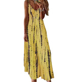 Women's Stitch Tie Dye Printed Dress V Neckline Summer Maxi Sleeveless Dresses
