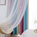 Double Layer Gradient Blackout + Sheer Curtains Starry Hollow-Out Stars Curtain Room Darkening Starry Curtain Eyelet Ring Top Window Drape for Kids Girls Children Bedroom Decor