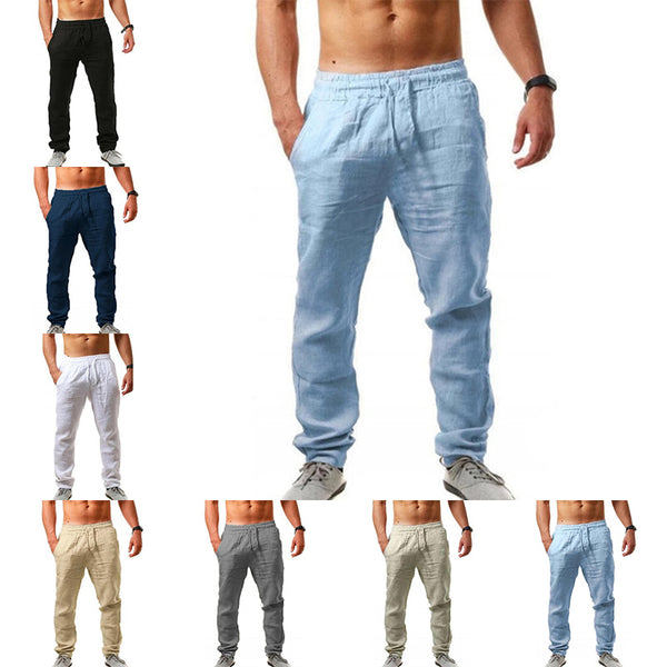 Men Straight Leg Pants Cotton Linen Beach Loose Yoga Baggy Harem Trousers Slacks