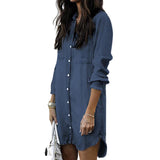 Plus Size Women Fashion Long Sleeve Shirt Dress Casual Denim Dresses Party Office Wear