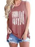 Women's Round Neck Sleeveless Loose Tank National Flag Printed Pullover Summer