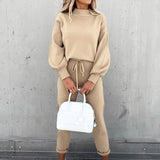 Solid Color Women's Long Sleeves Jumper Tracksuit Set Casual 2-Piece Lounge Wear