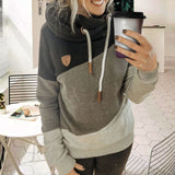 Women Solid Color Splicing Hoodie Long Sleeve Hooded Sweater Blouse Pullover Top