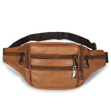 Unisex Cowhide Leather Fanny Pack Waist Bag Belt Pouch Travel Purse Multi-Pocket
