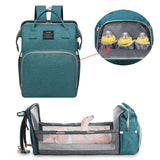 Large Backpack Diaper Bag with Changing Station, Foldable Crib Baby Bed Mommy Travel Nursing Bag Waterproof Tote Shoulder Nappy Bag Bottle Insulated Bag