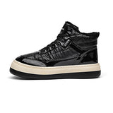 Mens Solid Color Ankle Boot Flat Heels Shoes Winter Warm Boot Lace Up Round Toe