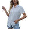 Women's Casual Solid Color Lapel Short Sleeve Shirt Loose Casual Cardigan Tops
