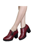 Women's Casual Zipper Lace Platform Mid-Heel Round Toe Oxfords Dress Shoes