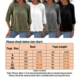 Women Solid Color Crew Neck Ruched 3/4 Sleeve Tops T-Shirt Blouse Pullover Tee